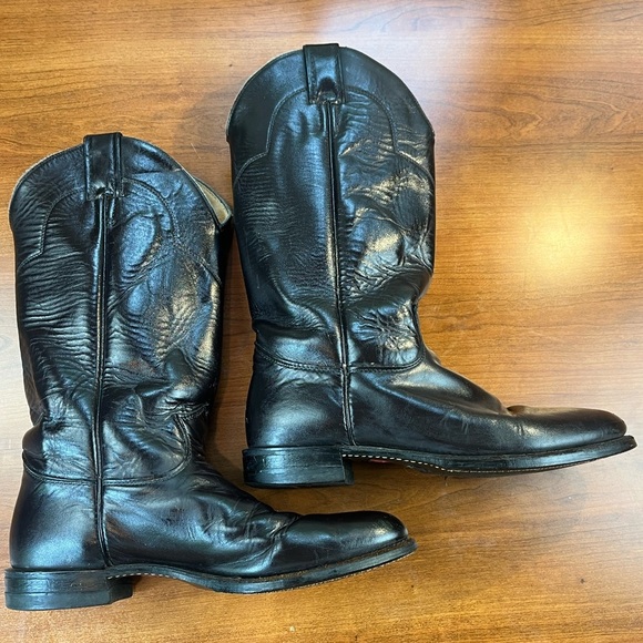 Vintage Justin Black Cowboy Boots Sz 8.5 Made in USA Registered Oil Resistant - Picture 5 of 16